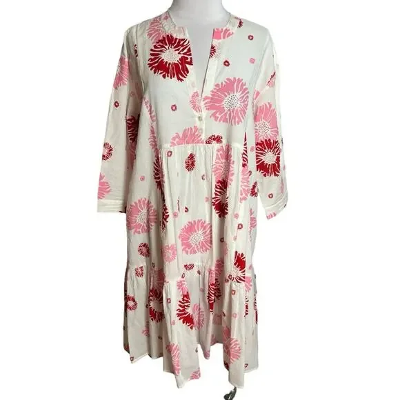 Ro's Garden Caroline Cover Up Tunic Dress in Floral Pink & Red XS Tuckernuck